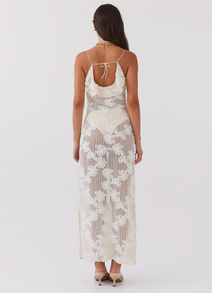 Womens Evangeline Embroidered Maxi Dress in the colour Ivory Tea in front of a light grey background