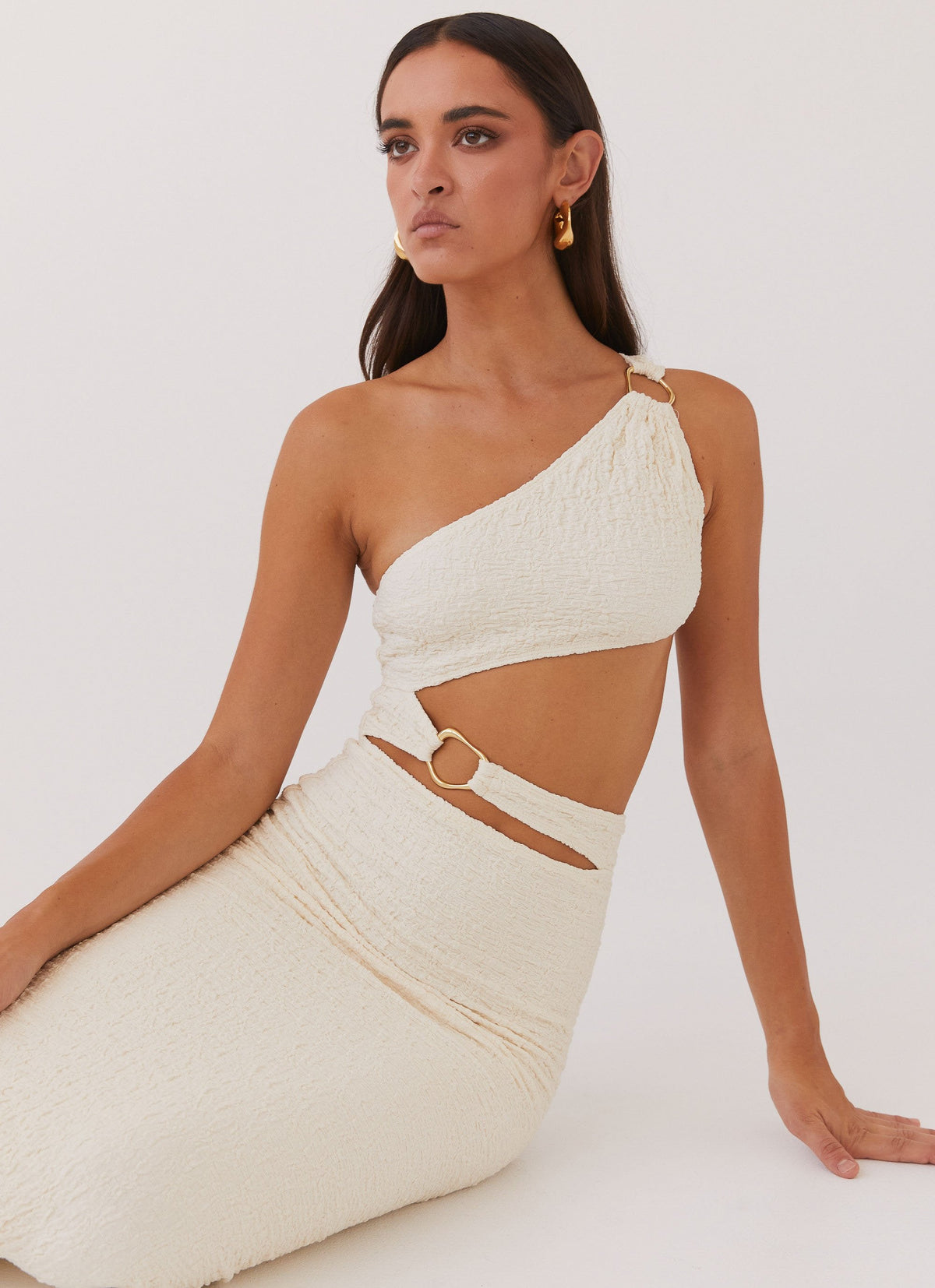 Womens North Haven Maxi Dress in the colour Ivory Wave in front of a light grey background