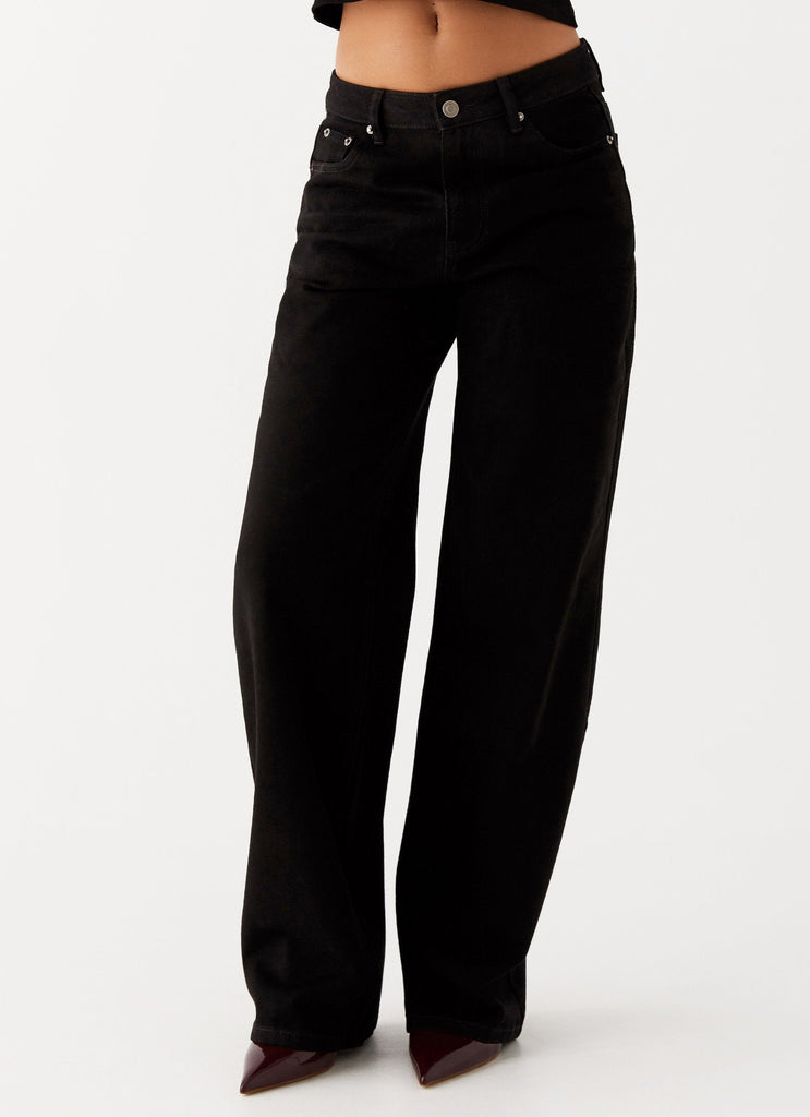 Womens Keanna Low Rise Denim Jeans in the colour Black in front of a light grey background