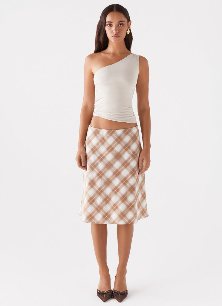 Andie Midi Skirt Brown White Plaid Peppermayo Canada