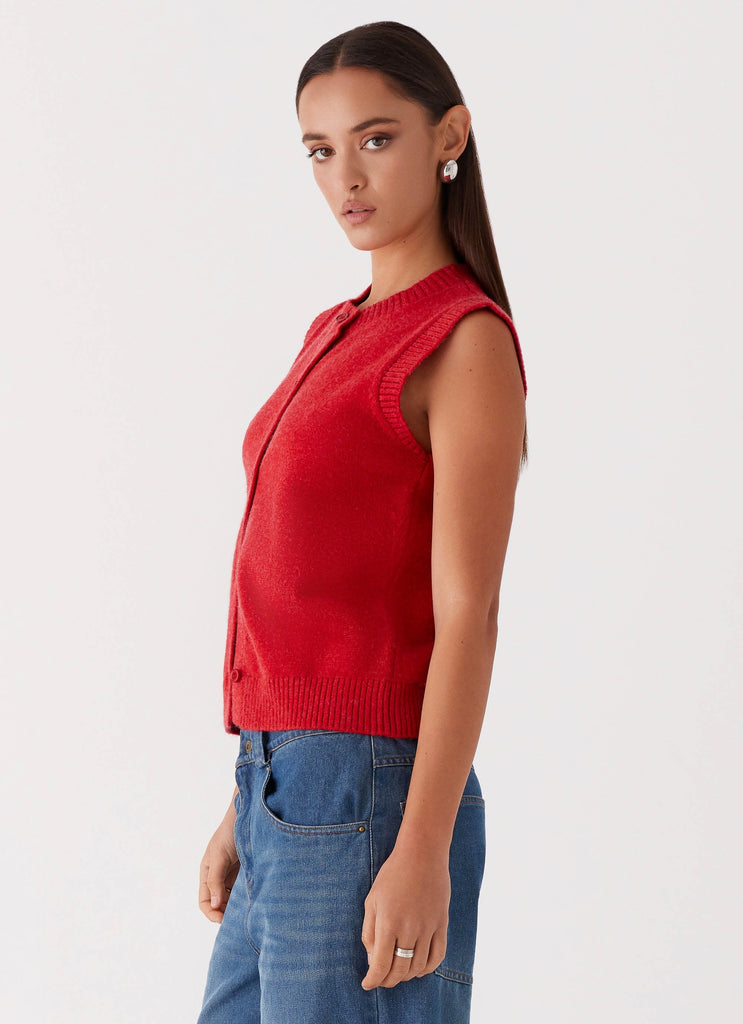 Womens Hanson Knit Vest Top in the colour Red in front of a light grey background