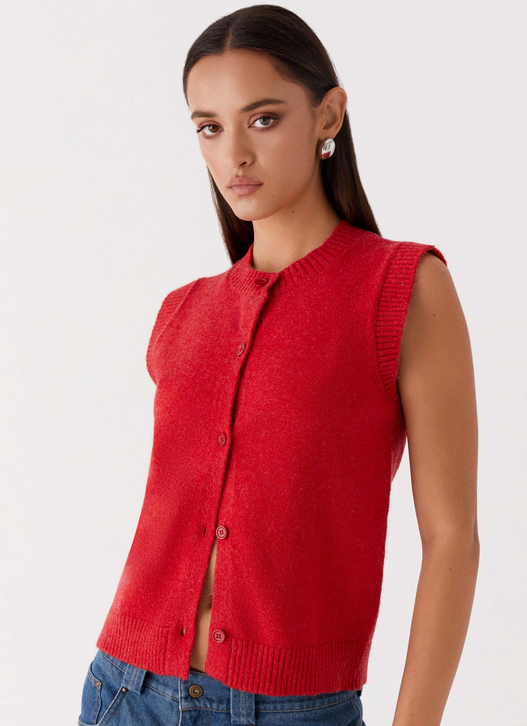 Womens Hanson Knit Vest Top in the colour Red in front of a light grey background