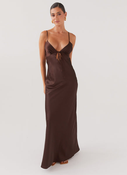 Flora Satin Maxi Dress - Chocolate – Peppermayo Canada
