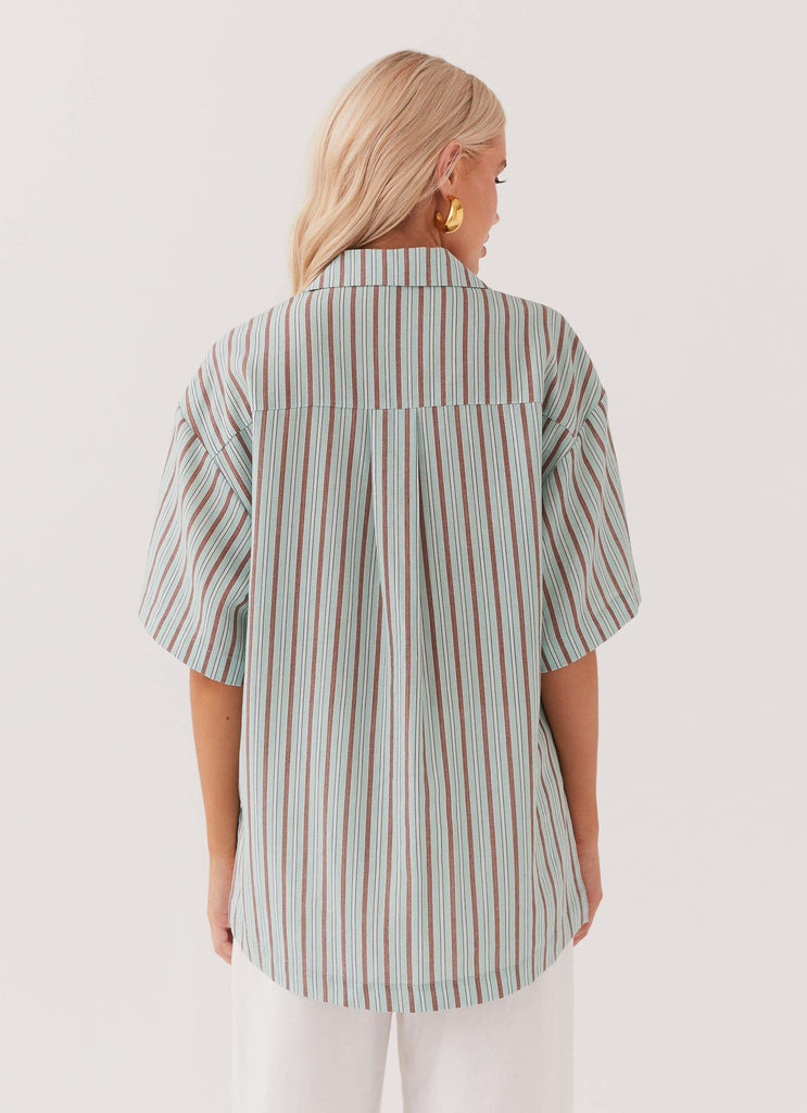 Darcie Oversized Linen Shirt - Coastal Stripe