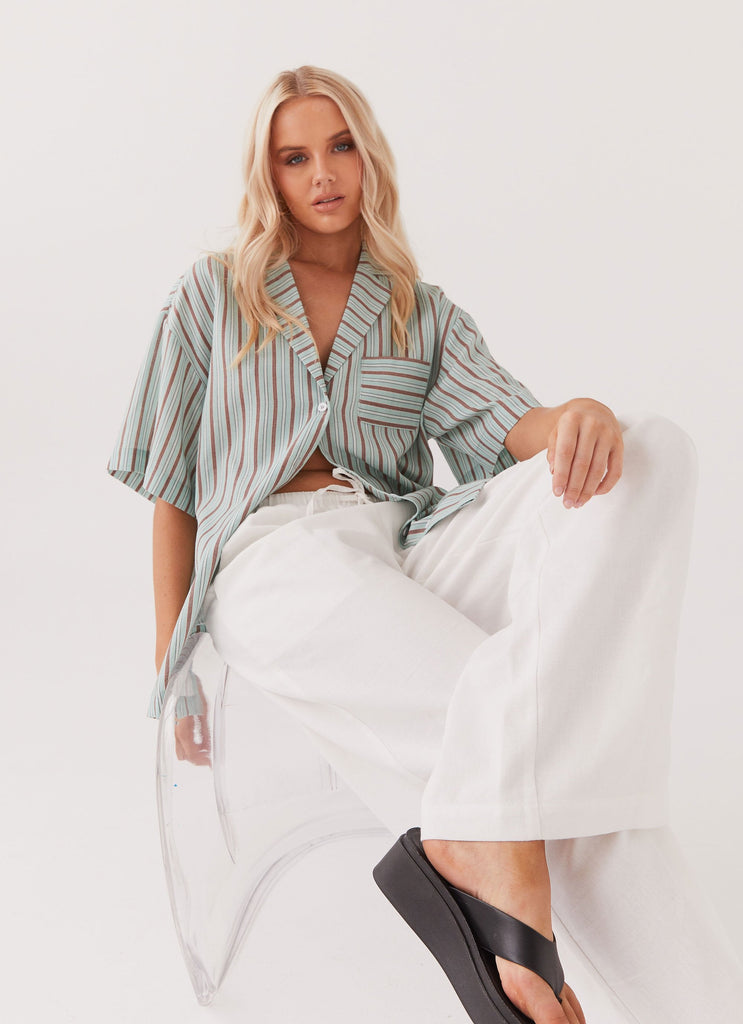 Darcie Oversized Linen Shirt - Coastal Stripe