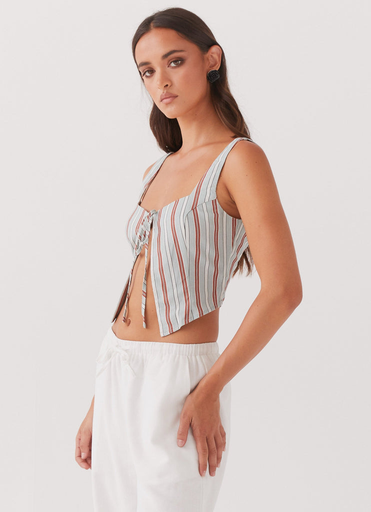 Oasis Dreams Linen Tie Top - Coastal Stripe