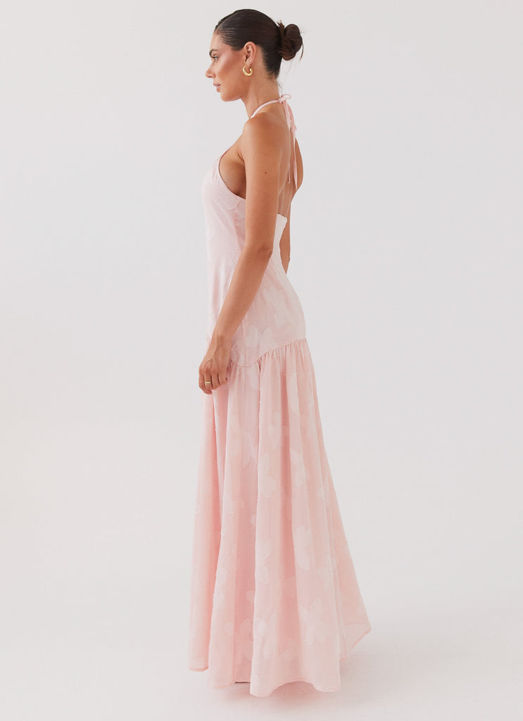 Womens Blushed Cross Neckline Maxi Dress in the colour Pink Petal in front of a light grey background