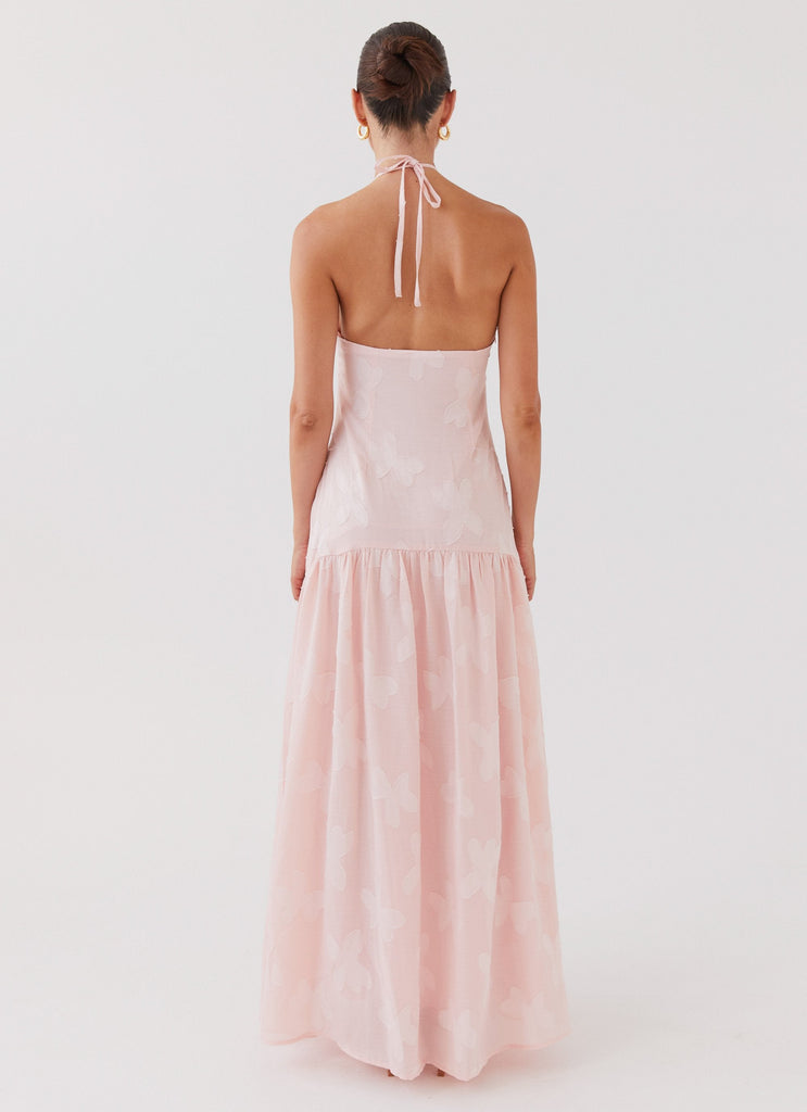 Womens Blushed Cross Neckline Maxi Dress in the colour Pink Petal in front of a light grey background