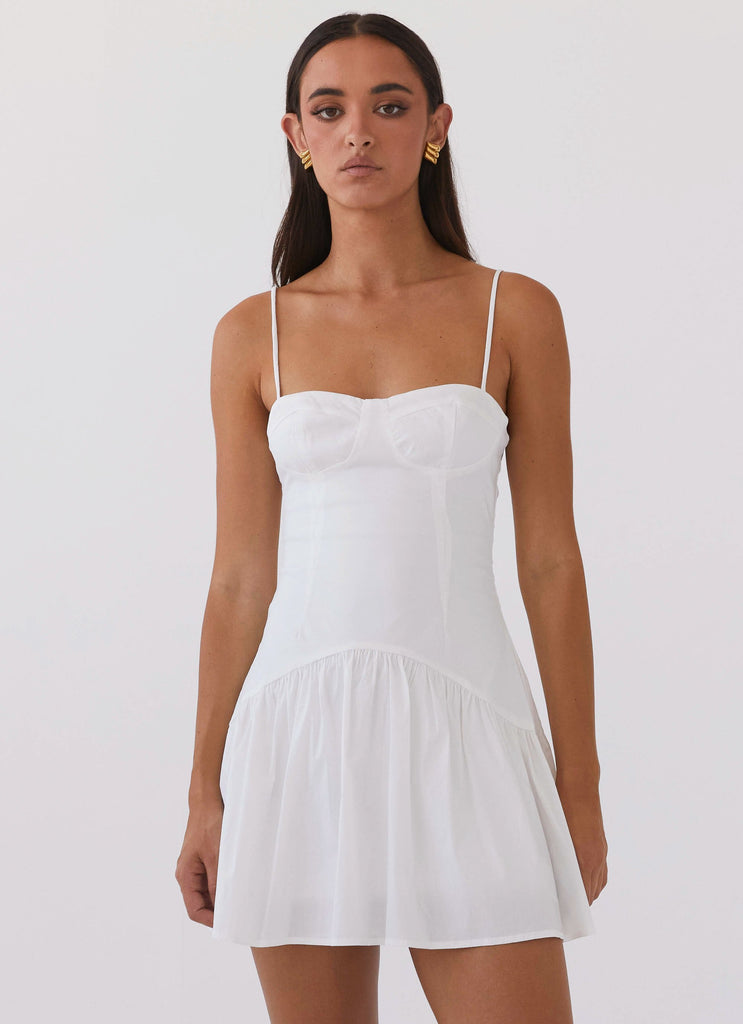 Womens Endless Summer Mini Dress in the colour White in front of a light grey background