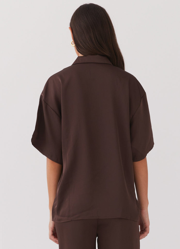 Palm Cove Satin Shirt - Chocolate