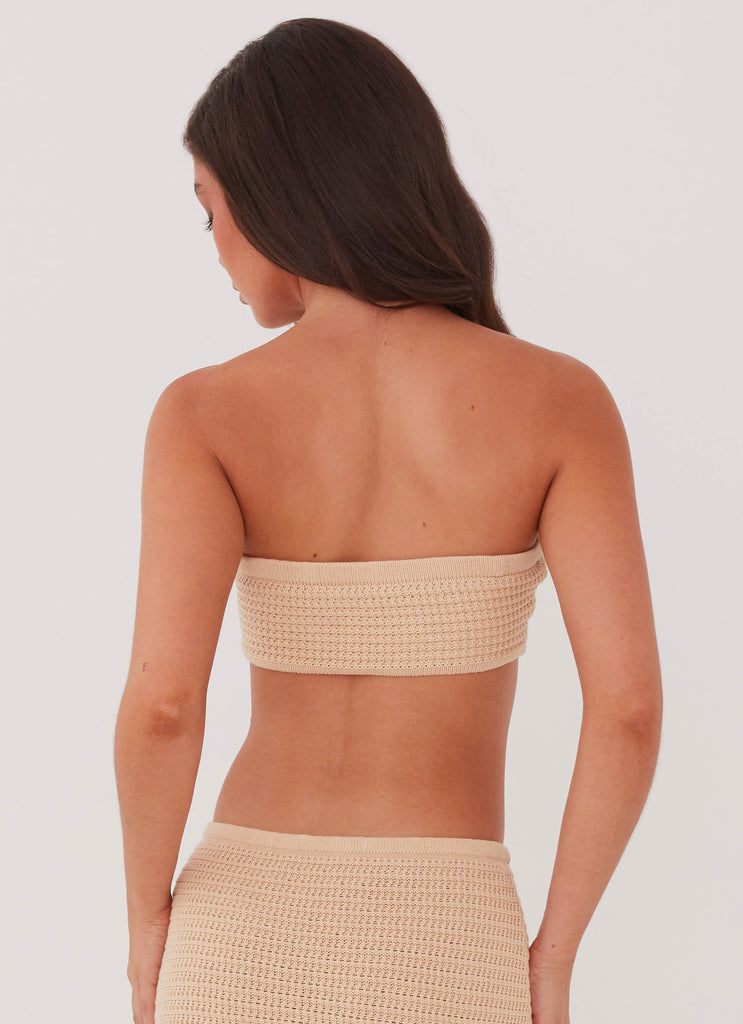 Womens Emaline Knit Bandeau Top in the colour Beige in front of a light grey background