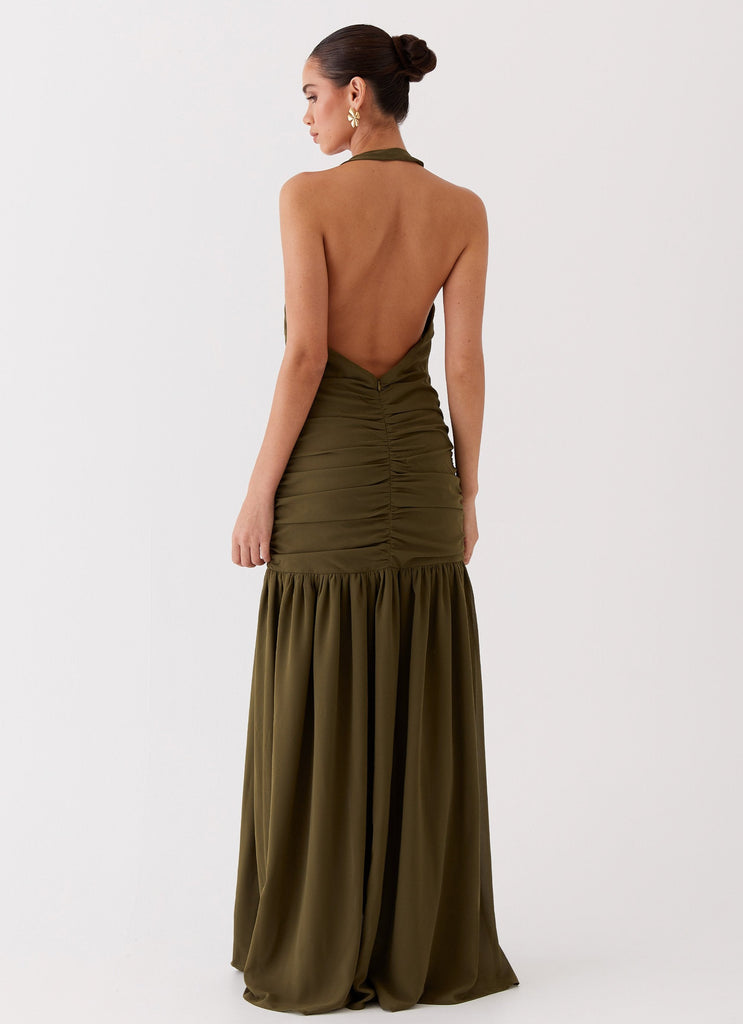 Womens Truly In Love Maxi Dress in the colour Khaki in front of a light grey background