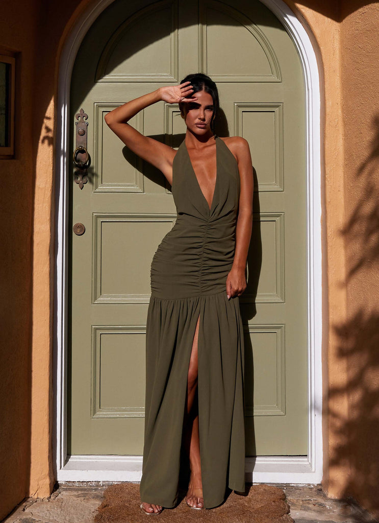 Truly In Love Maxi Dress Khaki Peppermayo Canada