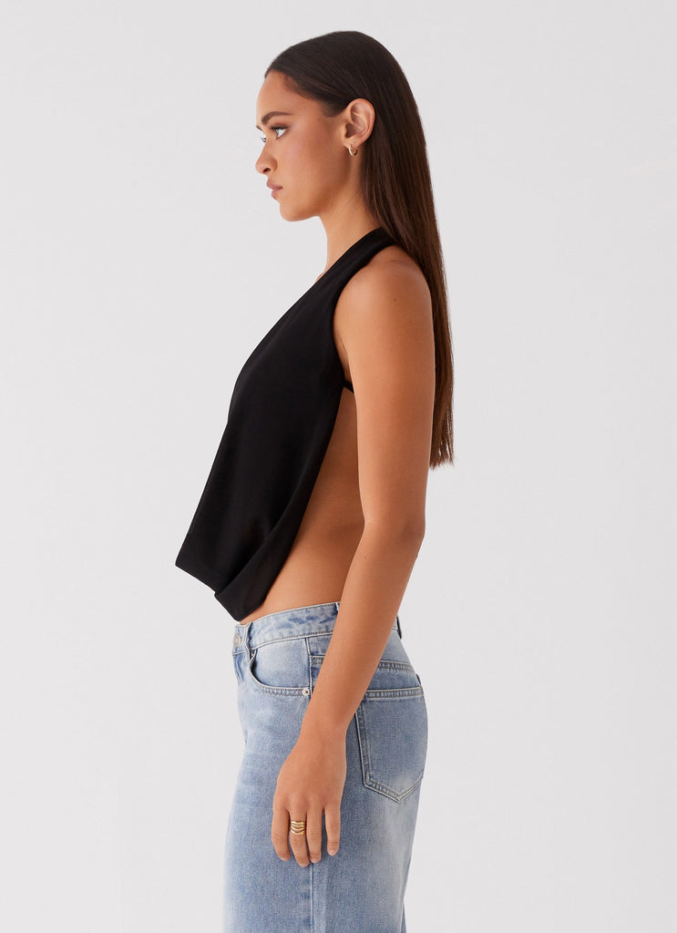 Womens Elysia Chiffon Top in the colour Black in front of a light grey background