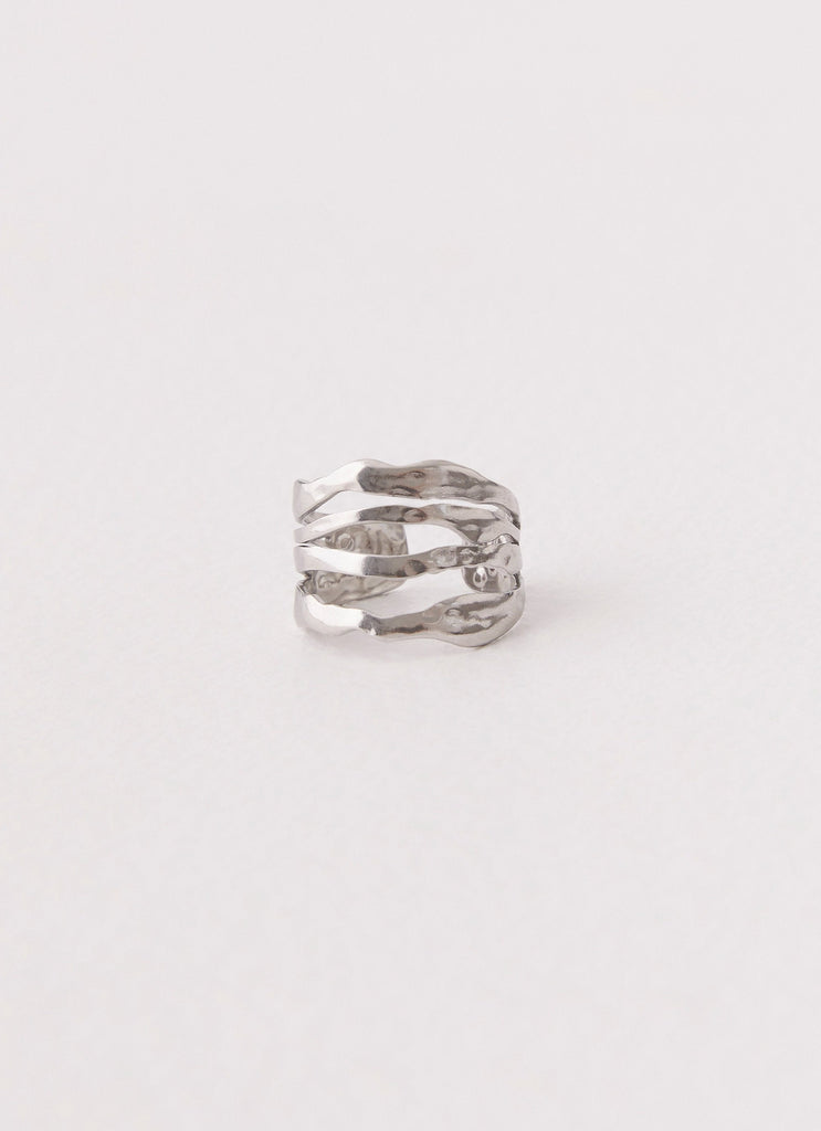 Womens Lee Structured Ring in the colour Silver in front of a light grey background