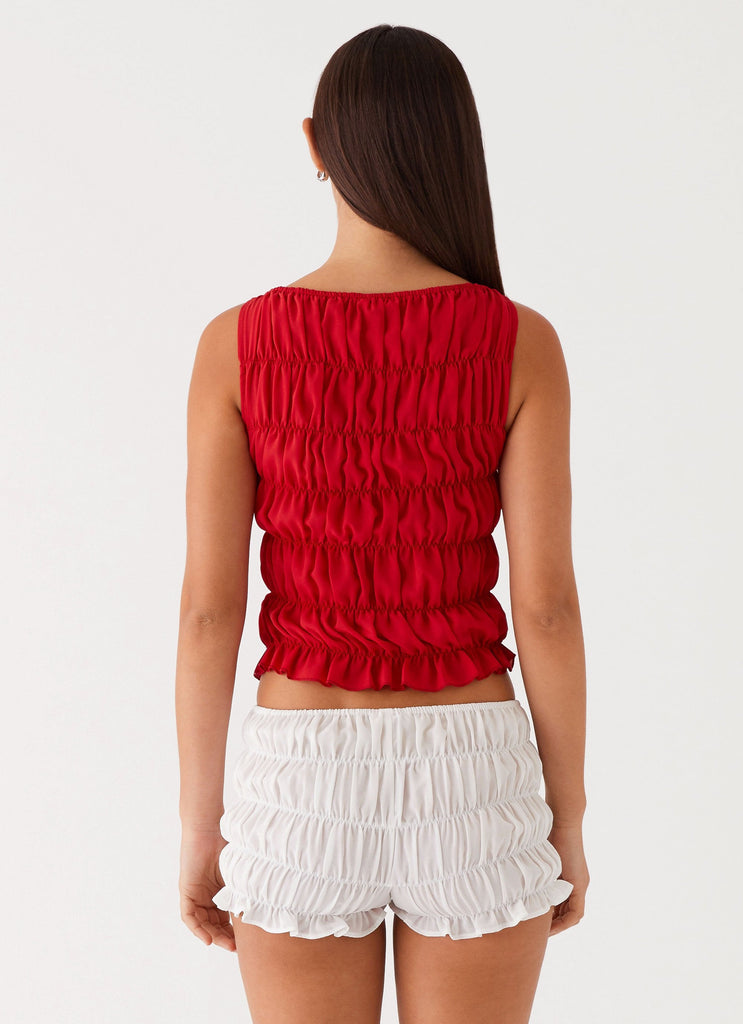 Womens Messina Ruched Tank Top in the colour Red in front of a light grey background