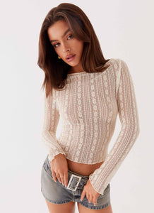 Womens Take Me Higher Long Sleeve Top in the colour Ivory in front of a light grey background