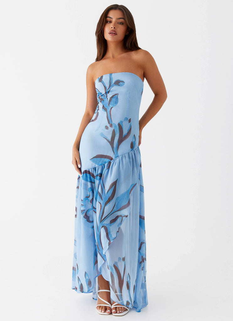 Solaris Strapless Maxi Dress Blue Floral