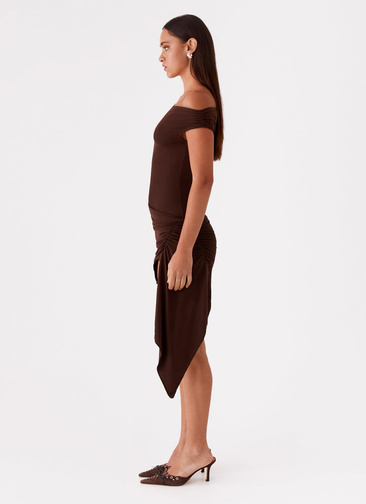 Womens Shauna Mini Dress in the colour Chocolate in front of a light grey background