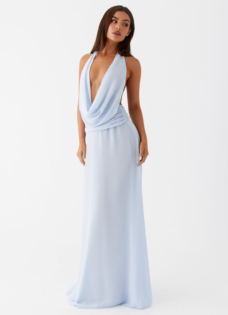 Elysia Chiffon Maxi Dress Baby Blue Peppermayo Canada