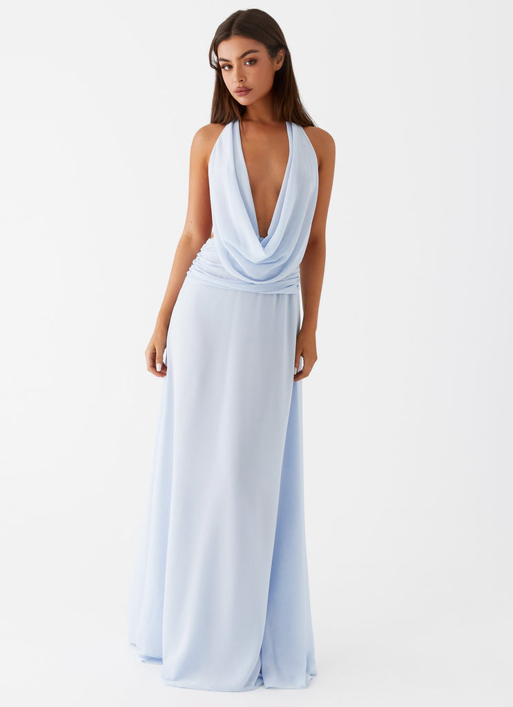 Elysia Chiffon Maxi Dress Baby Blue