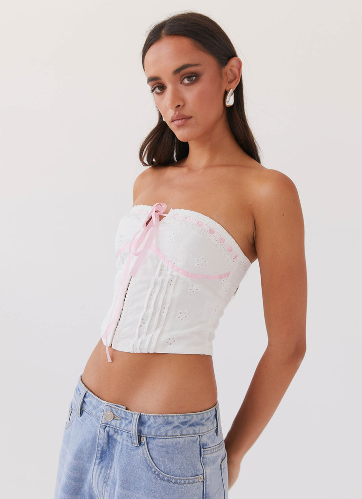 Womens All My Affection Bustier Top in the colour Pink Ribbon in front of a light grey background