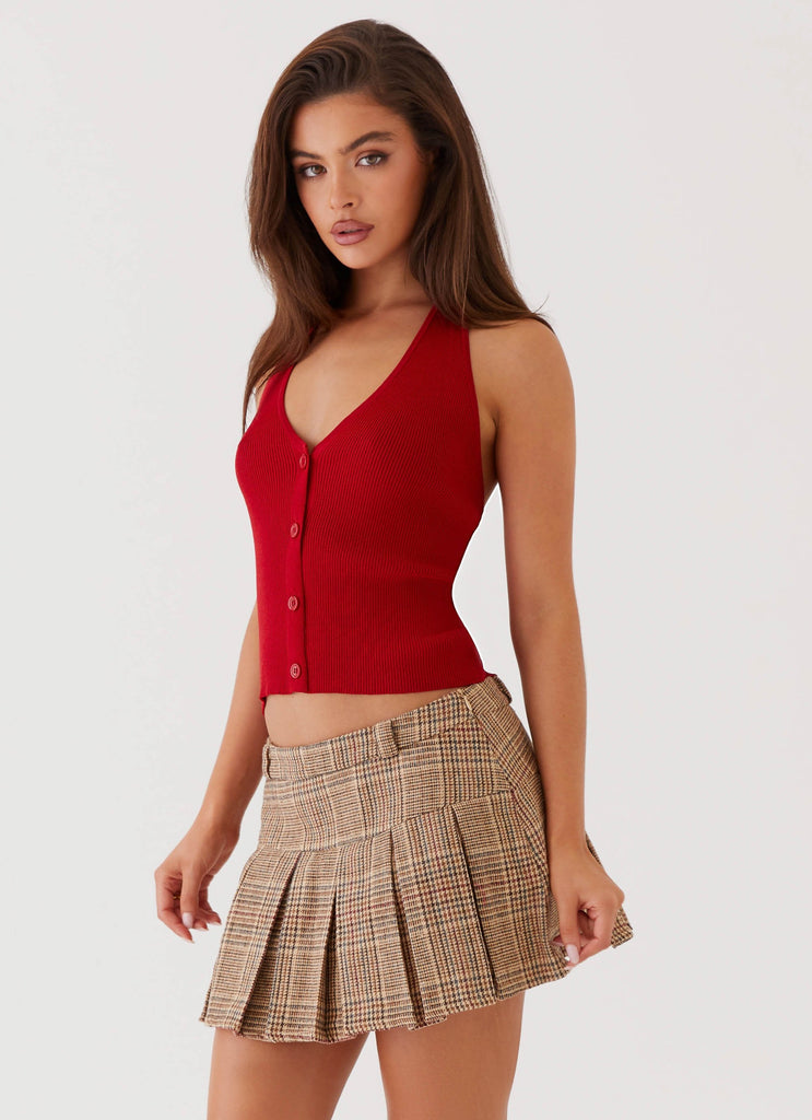 Womens Bettie Knit Halter Top in the colour Red in front of a light grey background