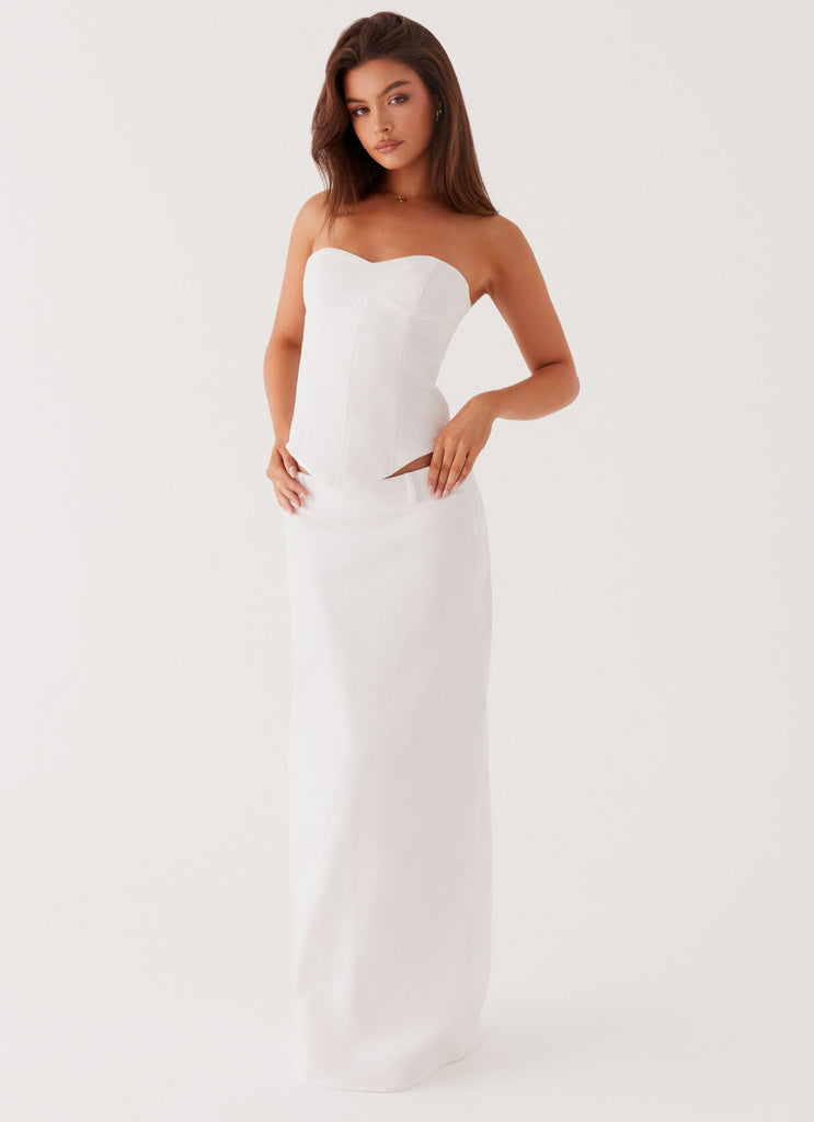 Womens Jaslyn Maxi Skirt in the colour White in front of a light grey background