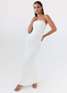 Womens Danielle Strapless Maxi Dress in the colour White in front of a light grey background