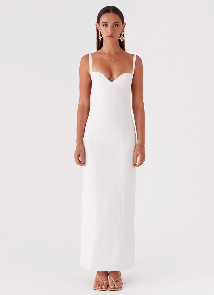 Womens Naomi Backless Maxi Dress in the colour Off White in front of a light grey background