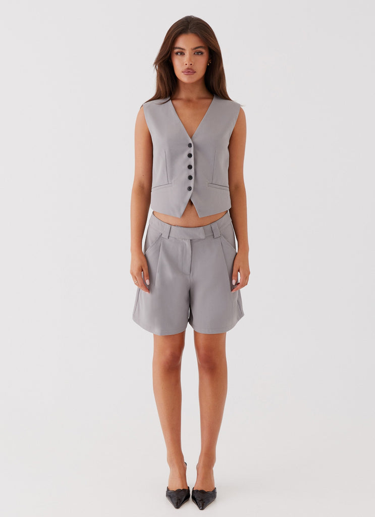 Womens Shivonne Oversized Vest in the colour Grey in front of a light grey background