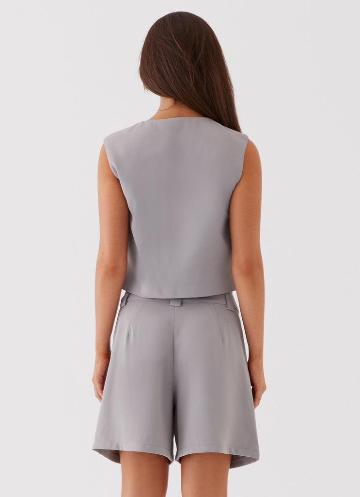 Womens Shivonne Tailored Shorts in the colour Grey in front of a light grey background