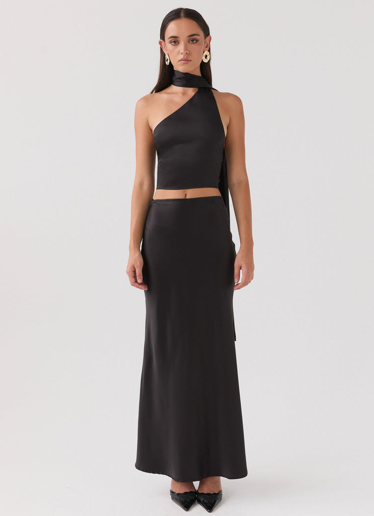 Kara Satin Maxi Skirt - Black