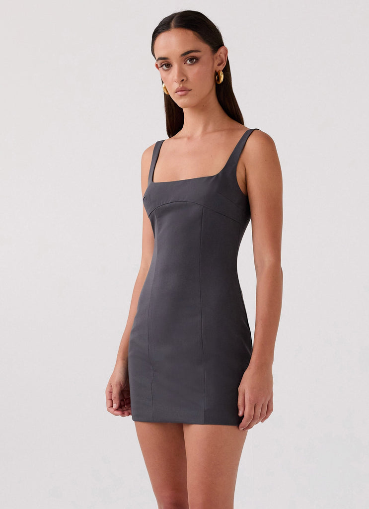 Womens Its For You Mini Dress in the colour Charcoal in front of a light grey background