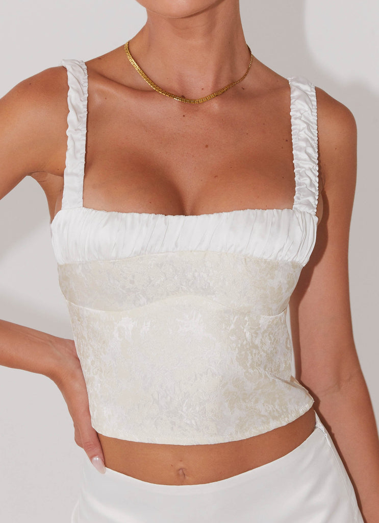 Womens Ryder Bustier Top in the colour Ivory Sky in front of a light grey background