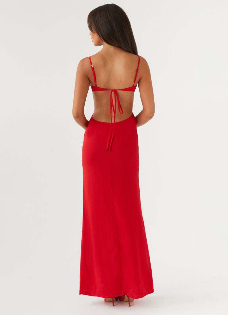 Womens Klara Cut Out Maxi Dress in the colour Red in front of a light grey background