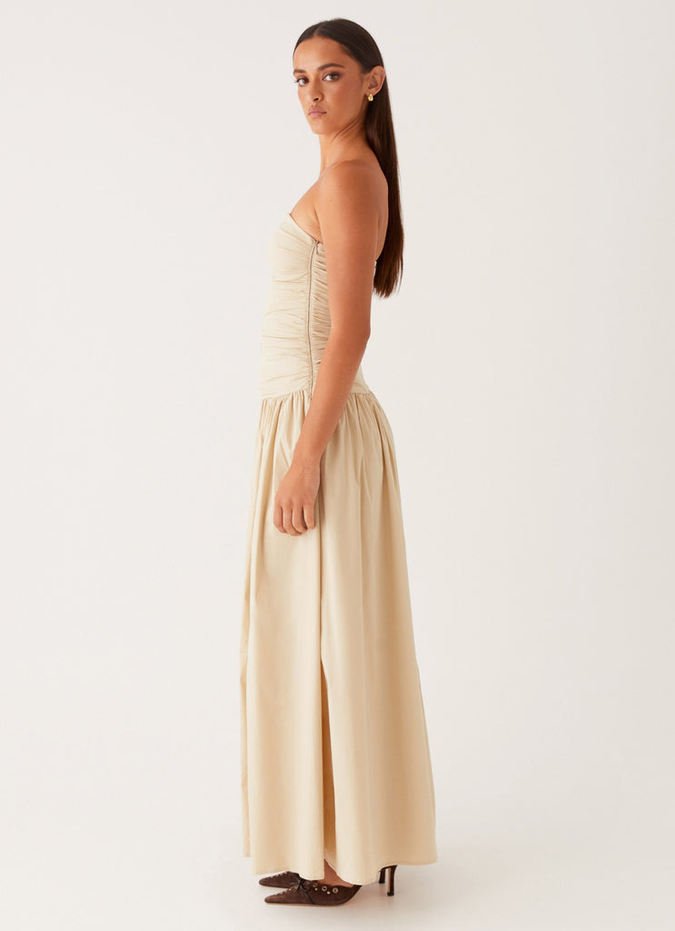 Womens Carmel Maxi Dress in the colour Ivory in front of a light grey background