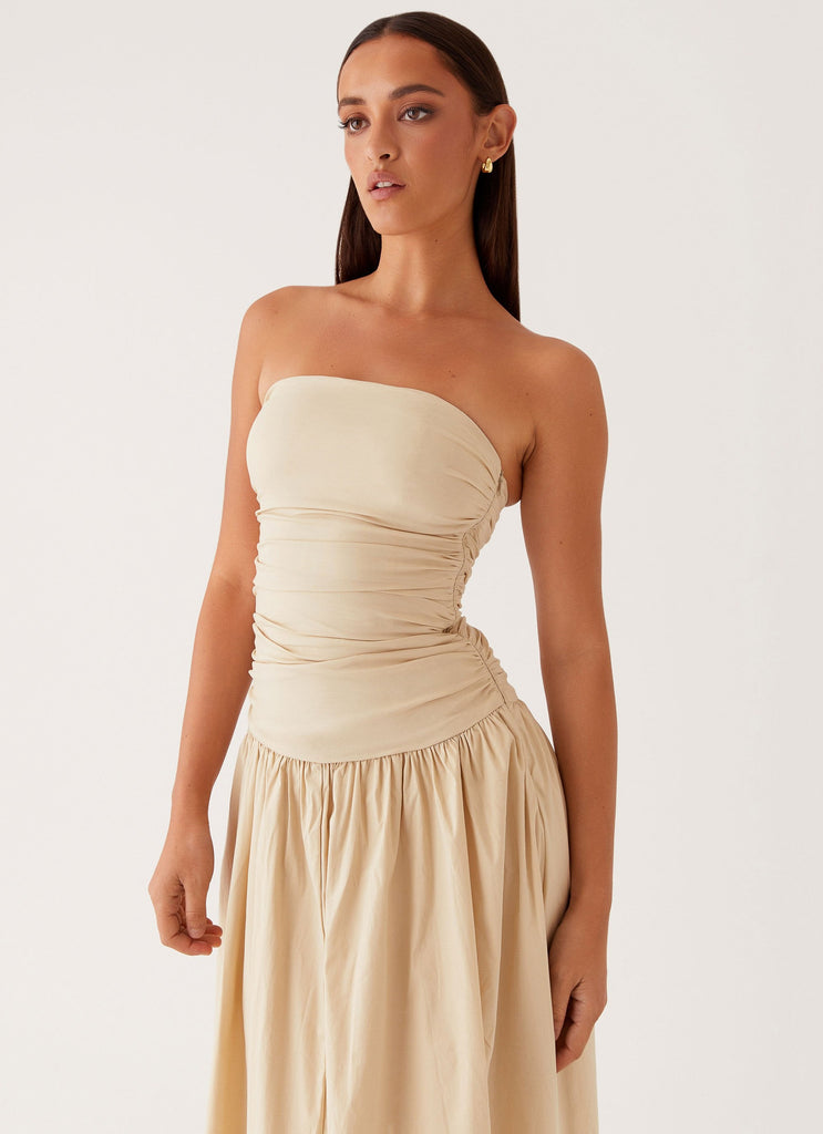 Womens Carmel Maxi Dress in the colour Ivory in front of a light grey background