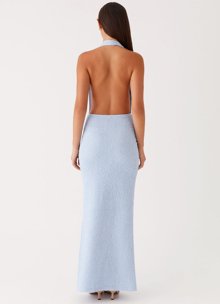 Womens Anella Maxi Dress in the colour Blue in front of a light grey background