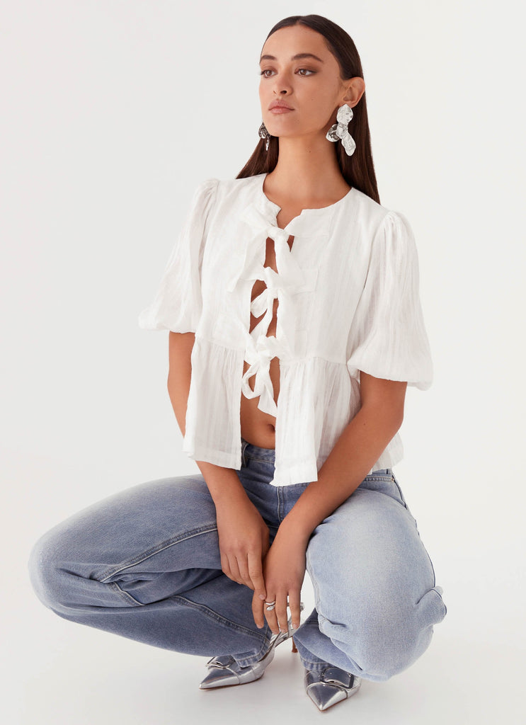 Womens Western Wind Tie Top in the colour White in front of a light grey background