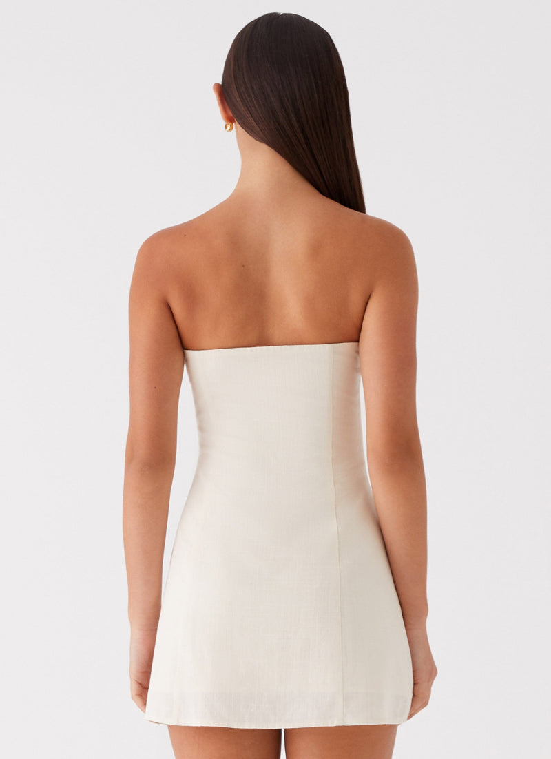 Womens Do It That Way Linen Mini Dress in the colour Ivory in front of a light grey background