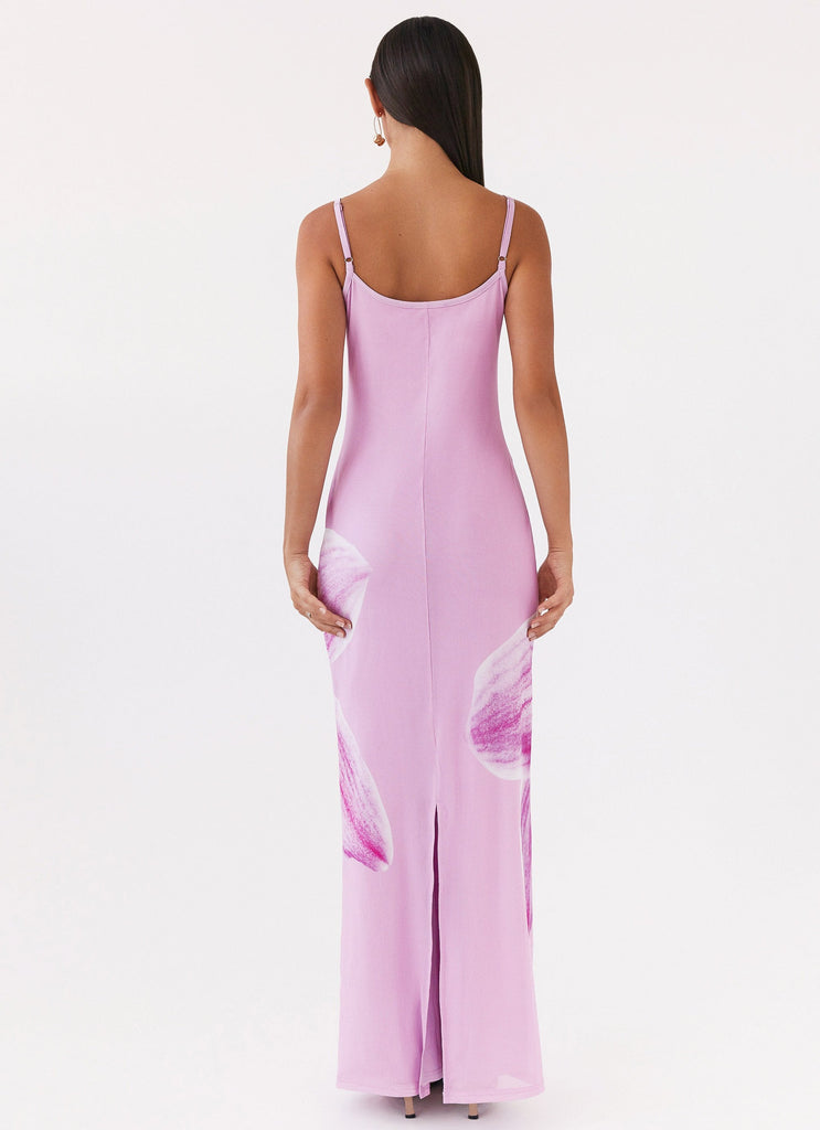 Womens Bad News Mesh Maxi Dress in the colour Pink Magnolia in front of a light grey background