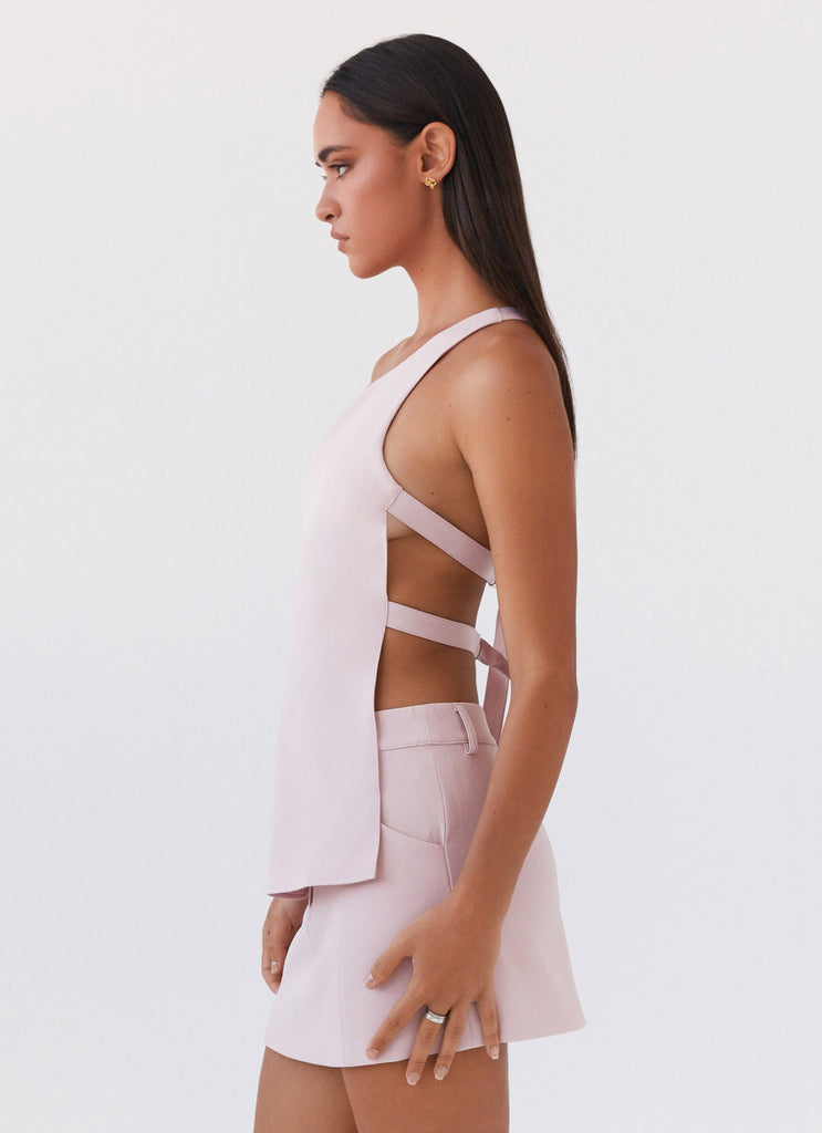 Womens Zeina One Shoulder Top in the colour Pink in front of a light grey background