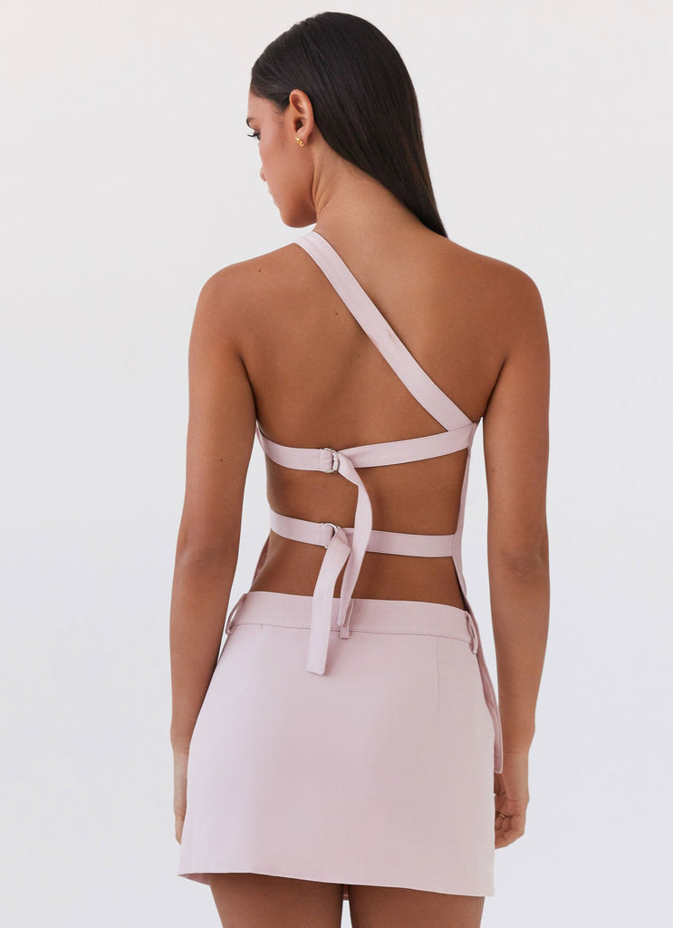 Womens Zeina One Shoulder Top in the colour Pink in front of a light grey background