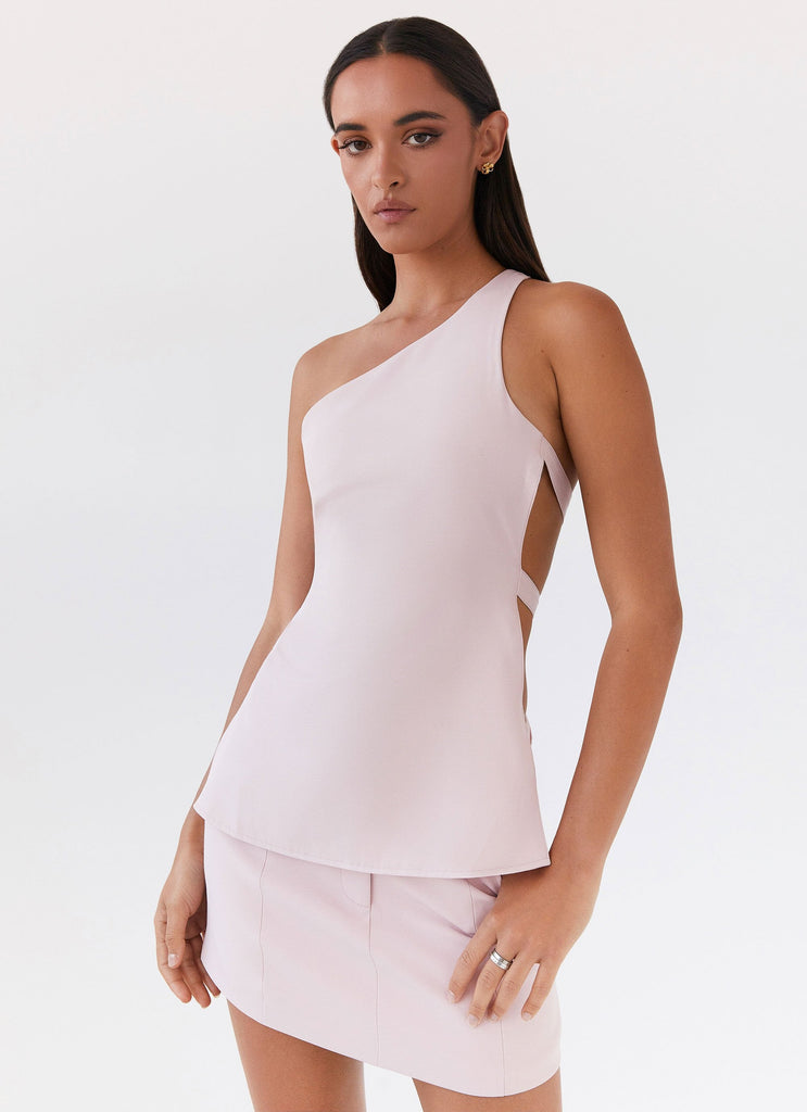 Womens Zeina One Shoulder Top in the colour Pink in front of a light grey background