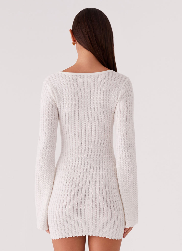 Womens Lavelle Knit Mini Dress in the colour Ivory in front of a light grey background