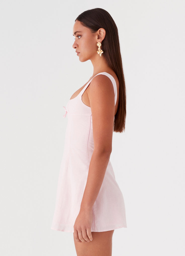 Womens Cadence Mini Dress in the colour Baby Pink in front of a light grey background