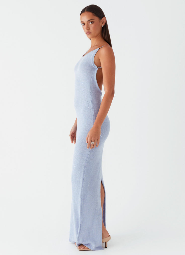 Womens Scarlett Steel Maxi Dress in the colour Powder Blue in front of a light grey background