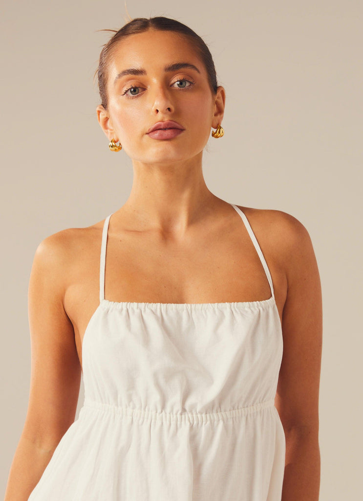 Set Me Free Linen Mini Dress - Pure White - Peppermayo