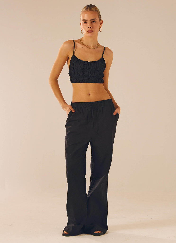 Beautiful Liar Linen Crop Top - Black - Peppermayo